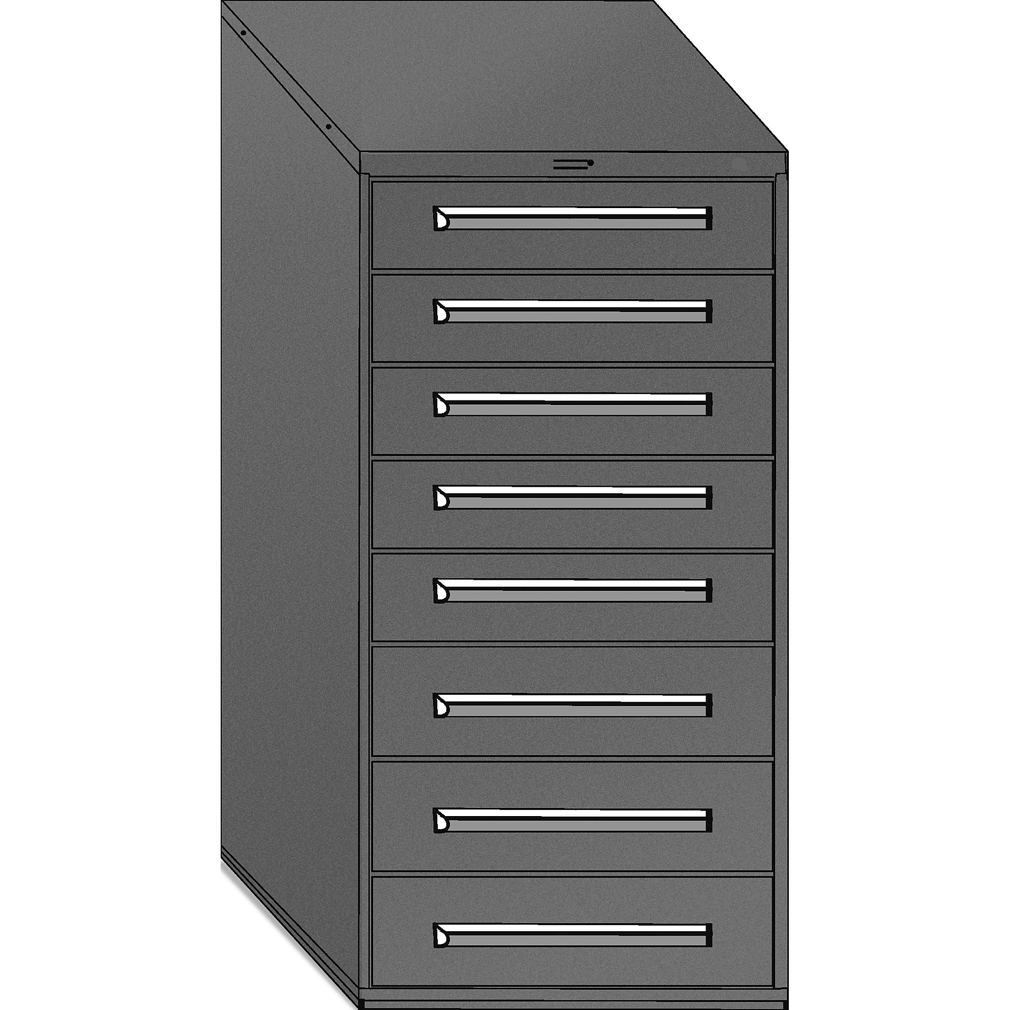 Equipto, 30in. wide Modular Drawer Cabinet- No Divider, Height 59 in, Width 30 in, Drawers 8 total -5 6"h, 2 7.5"h, 1 9"h Model # 4427-GY; Color: Smooth Office Gray